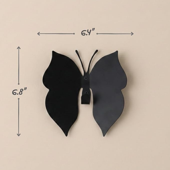 Black Metal Butterfly Wall Hook – Dimensional 3D Design with Angled Wings – Heavy-Duty Decorative Hanger for Nursery, Kids Room & Bathroom Towels