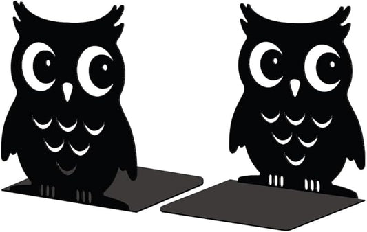 Peacoblue Metal Bookends for Shelves, Modern Decorative Heavy Duty Study Book Support Stoppers for Office, Desk, Shelf, Room 5.3"x4.3"x5.9" Cast Iron Simple Tall Bookends, 1 Pair (Owl)
