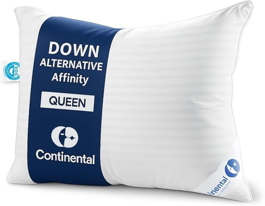 Continental Bedding Affinity Down Alternative Pillow, Medium Firm, 300TC 100% Cotton Shell, for Side, Back, and Stomach Sleepers