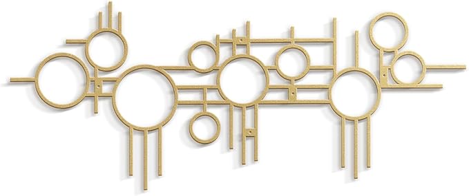 SIGNLEADER Metal Wall Decor Round Circle Lines Minimalist Modern Luxury Wall Sculpture Hangings 3D Statue Home Decoration for Living Room, Bedroom, Bathroom, Kitchen, Fireplace, Office - 18" Gold