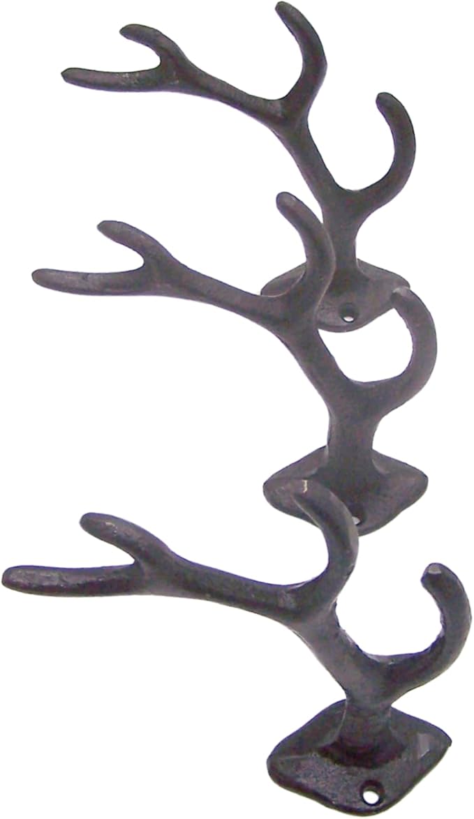 Wowser Antler Wall Hooks, Set of 3, Wall Mounted Decoration, Rustic Decor, 5.5 Inches (Black)