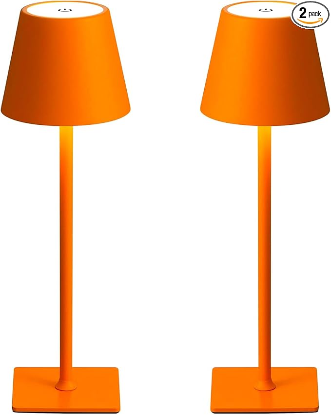 Orange Rechargeable Table Lamp Set of 2,Small Led Cordless Table Lamp,Outdoor Table Light for Restaurant Dining Table Top Tabletop Dinner,Retor Lamp Mid Century Morder Lamp,Vintage Lamps,Kitchen lamp