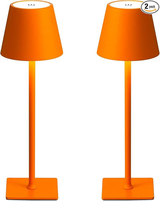 Orange Rechargeable Table Lamp Set of 2,Small Led Cordless Table Lamp,Outdoor Table Light for Restaurant Dining Table Top Tabletop Dinner,Retor Lamp Mid Century Morder Lamp,Vintage Lamps,Kitchen lamp