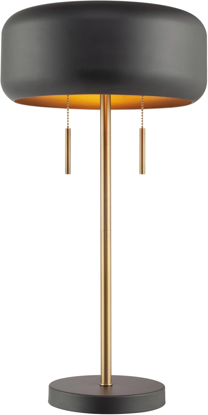 GLOBE Electric x Novogratz 67347 22" 2-Light Table Lamp, Metallic Dark Gray, Dual Pull Chain Switch, Modern Lighting for Bedroom or Office, Ambient Home Decor, Nightstand Essential