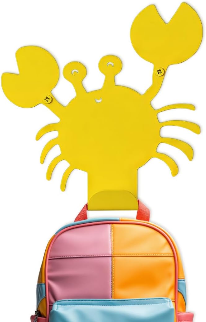 Cute Crab Wall Hook – Heavy-Duty Metal Hook for Hanging Coats, Backpacks, Towels & More – Fun Kids’ Wall Hooks for Bedroom, Playroom, Nursery & Bathroom – Decorative & Durable (Yellow)