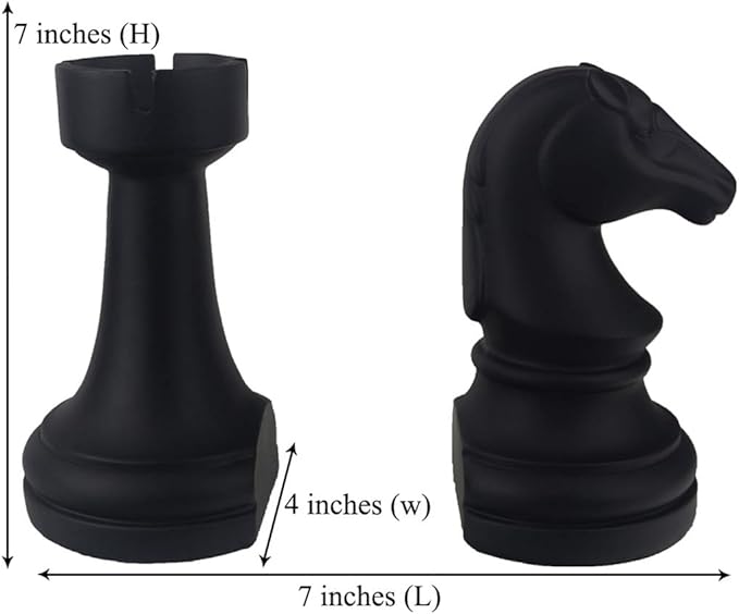 Chess Bookends Novelty Book Holders, Decorative Book Ends Modern Bookends Stoppers for Shelves, Black Heavy Duty Book Ends for Shelves Office Desk Decoration, Resin, 7" x 7"