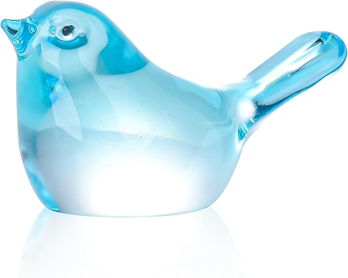 YWHL Handmade Crystal Lake Blue Bird Figurines, Animals Gifts for Birds Lovers Women Men, Art Glass Birds Collectible for Home Decor, Desk Table Home Office Decoration