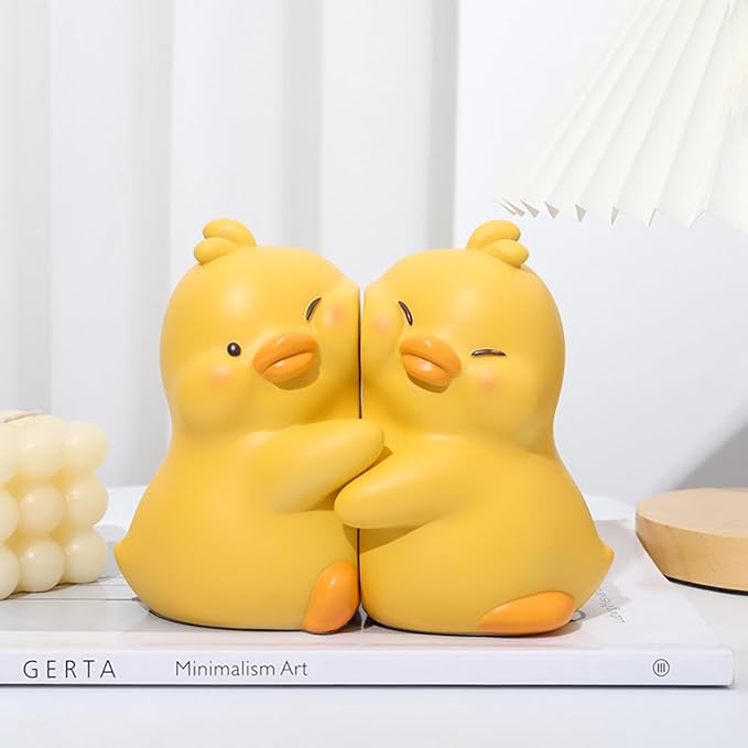 Cute Hug Ducks Decorative Bookends, Unique Book Ends to Hold Books Creative Resin Book Holder Stopper for Home Office Desk Bookshelf Decoration
