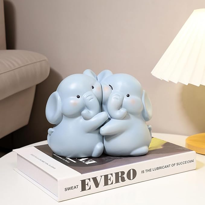 Cute Hug Elephants Decorative Bookends, Unique Book Ends to Hold Books Creative Resin Book Holder Stopper for Home Office Desk Bookshelf Decoration