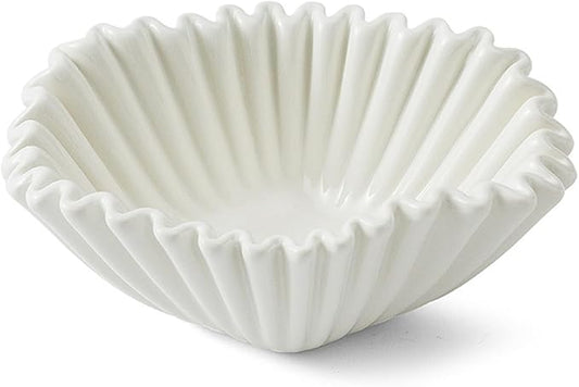 Ceramic Decorative Bowl,White Modern Bowls for Home Decor,Decorative Fruit Bowl for Kitchen Counter,Ruffle Decorative Key Bowl for Entry Table