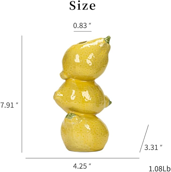 Amalfi Coast Lemon Figurine Decor, Tall Yellow Ceramic Bud Vase Dining Table Centerpieces for Home and Kitchen, Spring Summer Home Decorations, Capri Mediterranean Decoration for Italian Themed Party