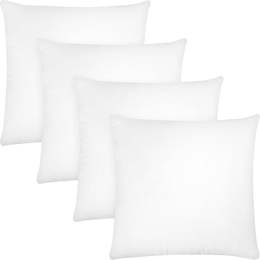 Covers & All Throw Pillow Inserts Only Pack of 4, Durable Soft Square 18 x 18 Inches 65 GSM Non-Woven Fabric with 15D Silicon Fiber Filling, Universal uses for Home Decor Office Indoor Outdoor