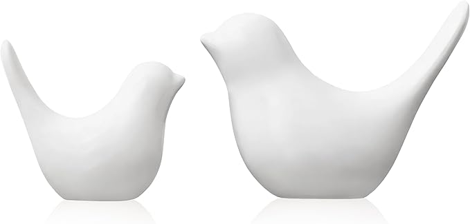 White Bird Statue Set – Small and Large, Modern Tabletop Sculptures for Living Room, Mantel, Shelf, Console Table, Entryway, Fireplace, Bedroom, Minimalist White Home Décor