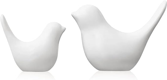 White Bird Statue Set – Small and Large, Modern Tabletop Sculptures for Living Room, Mantel, Shelf, Console Table, Entryway, Fireplace, Bedroom, Minimalist White Home Décor