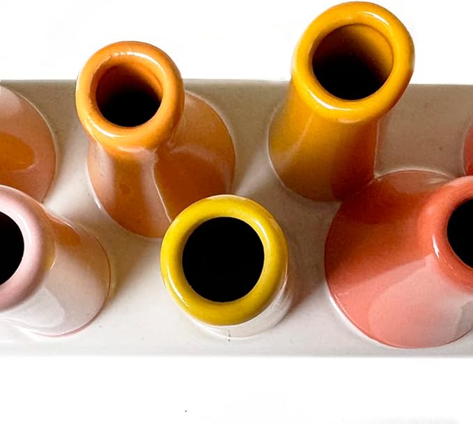Chive - Pooley 2, Ceramic Flower Vase, 8-Tube Shape (Papaya, Yellow and Pink)