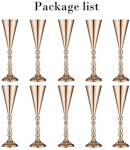 Sziqiqi Trumpet Vase Floral Centerpiece Riser Stand for Wedding Reception Centerpieces Party Event Anniversary Birthday Decoration Flower Arrangement Pack of 10, Rose Gold 16.5in