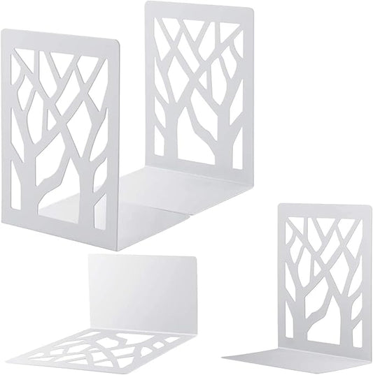MSDADA Book Ends, Bookends, Book Ends for Shelves, Bookends for Shelves, Book Ends for Heavy Books, Book Shelf Holder Stand for Home Decorative，Metal Bookends Stoppers, White(2 Pairs)