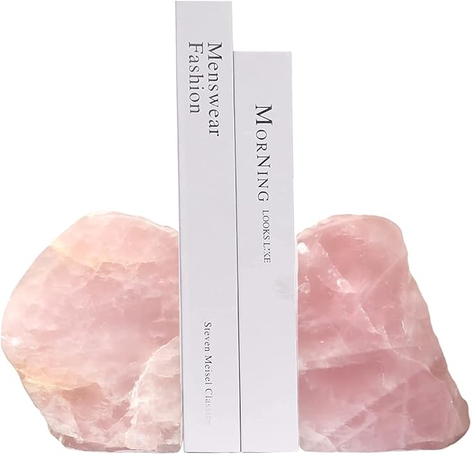 Rose Quartz Bookends Pink Crystal Decorative Book Ends Office Home Decor Small 1 Pair 2-3 Lbs