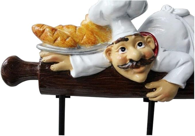 Cute Bakery Decorative Chef with Bread Figurine Wall Hooks Rack Hook Hanger for Home Kitchen Restaurant Oven Gloves/Hat/Cap/Coat/Apron