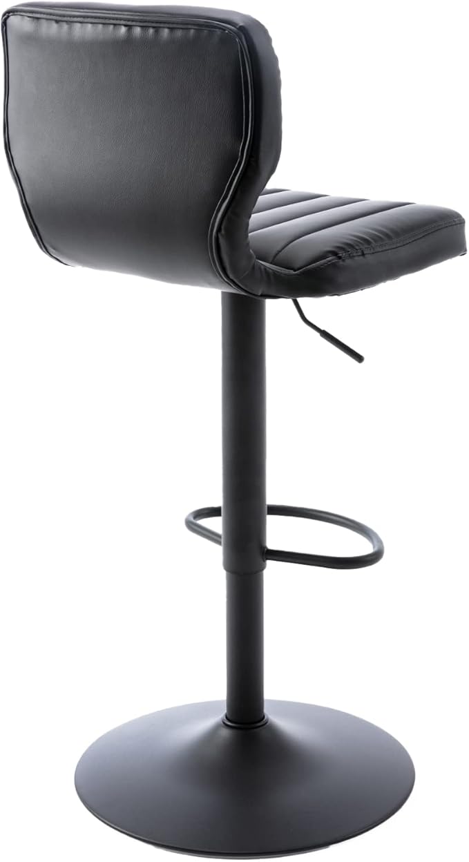 Brage Living Adjustable Bar Stools Set of 2, Modern PU Leather Swivel Barstools with Back, Armless Airlift Counter Height Bar Chairs for Kitchen Dining Pub Cafe (Black, Black Base)