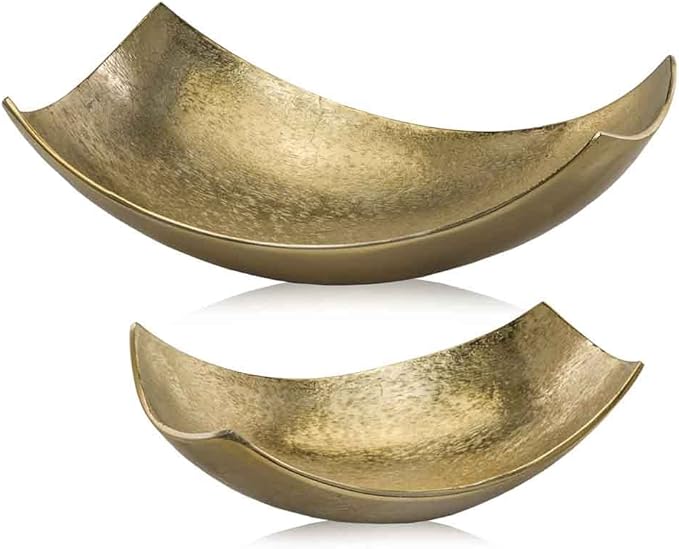 Modern Day Accents 3534 Cucha Small Scoop Gold Bowl, Shiny, Aluminum, Tabletop, Accent Piece, Centerpiece, Fruit Holder, Potpourri Bowl Home Office or Room Decor 13" L x 7.5" W 4.5" H