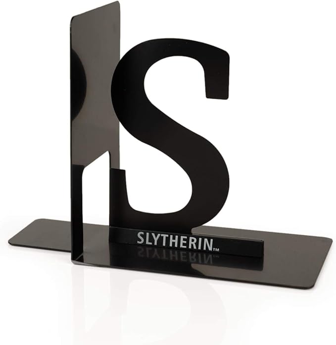 Harry Potter Metal Bookends - Black Hogwarts House Slytherin Diecast Design - Decorative Book Holder - Home, Office, Kitchen, Room Decor - Books Collection Display For Shelves - Desk Accessories Set