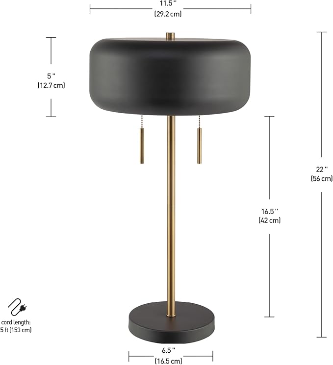GLOBE Electric x Novogratz 67347 22" 2-Light Table Lamp, Metallic Dark Gray, Dual Pull Chain Switch, Modern Lighting for Bedroom or Office, Ambient Home Decor, Nightstand Essential