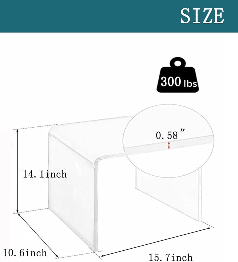 Acrylic 15 Inch Small Stool, Clear Acrylic Step Stool for Kids and Adults, Water-Resistant Shower Stool, Modern Bathroom Stool, 200 lbs Weight Capacity