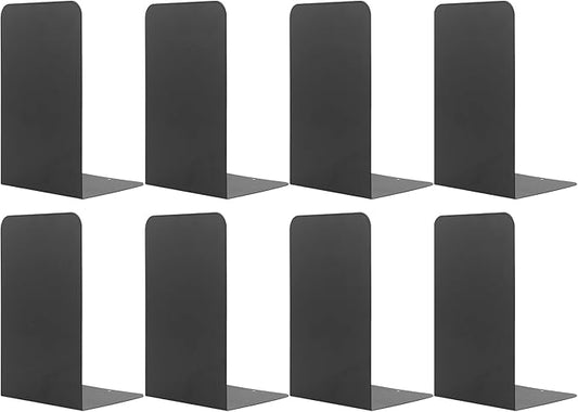 MSDADA Black Metal Bookends (8pcs, 4 pairs) for Book Shelves, Office, Heavy Books, Modern Minimalist Style
