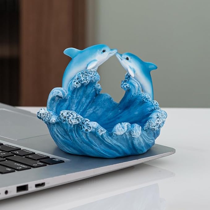 Decorative Dolphin Resin Statue with Wave Design, Sea Life Sculpture for Home Office Desktop Decorations, Couple Gift