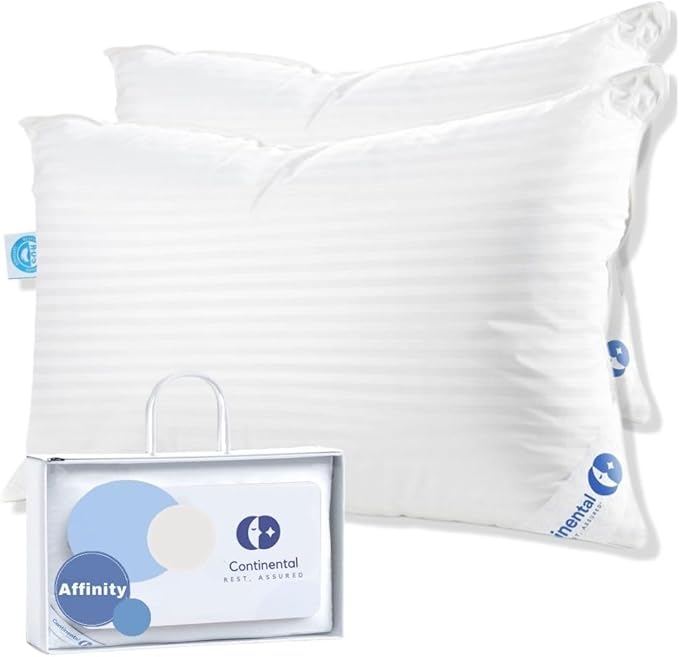 Continental Bedding Affinity Down Alternative Pillow, Medium Firm, 300TC 100% Cotton Shell, for Side, Back, and Stomach Sleepers