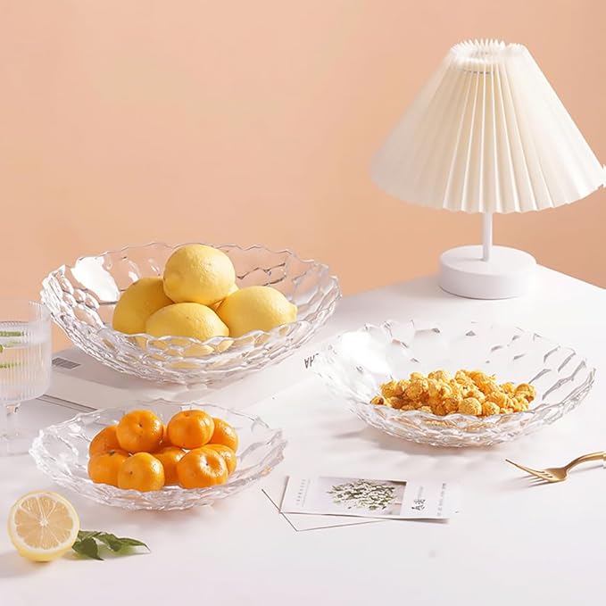 2 Pack Glass Fruit Bowl, Fruit Basket Holder, Crystal Fruit Bowl, Dessert Plate,Decorative Pedestal Bowl,for Table Décor for Home,Office, Wedding Decor, Fruit, Snack, Dessert (Large,Grey)
