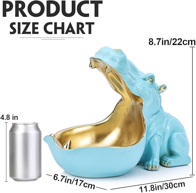 Hippo Figurine Candy Dish & Key Bowl - Unique Resin Hippopotamus Statue for Office Desk & Entry Table Decor - Multifunctional Sundries Container, Jewelry Stand, and Wallet Holder - Cute Hippo Gifts