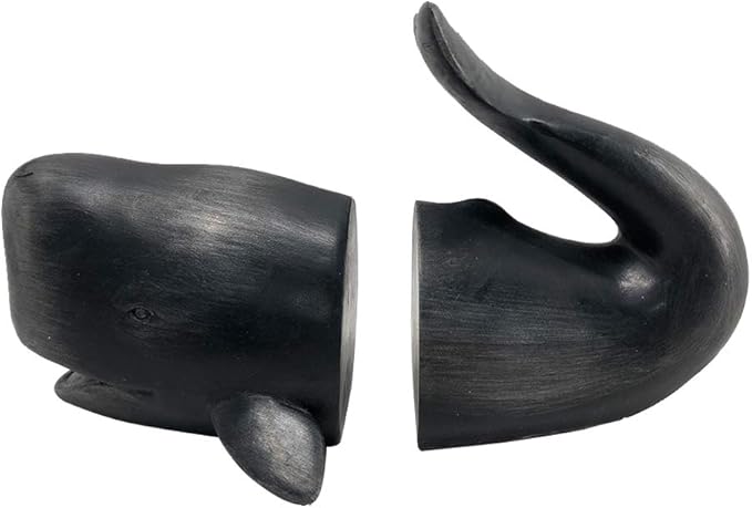 Comfy Hour Nautical Whale Decorative Bookends, Unique Under The Sea Ocean Resin Book Ends for Shelves, Heavy Duty Coastal Book Stopper for Books, Black, 1 Pair