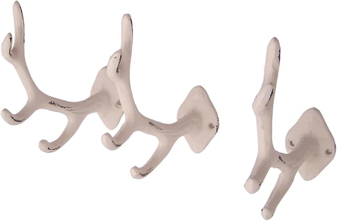 Wowser White Antler Wall Hooks, Set of 3, Wall Mounted Decoration, Rustic Decor, 5.5 Inches