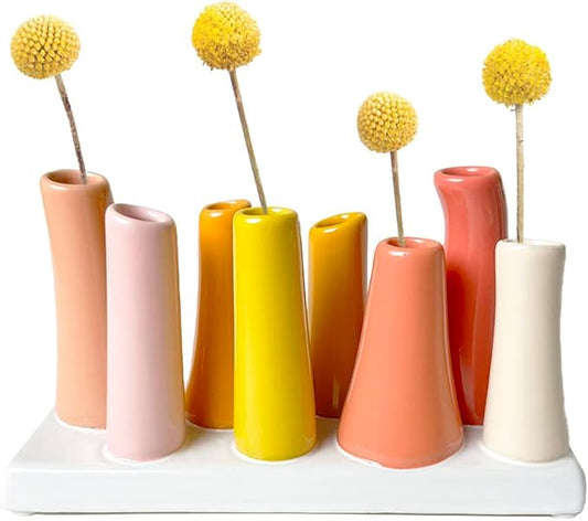 Chive - Pooley 2, Ceramic Flower Vase, 8-Tube Shape (Papaya, Yellow and Pink)