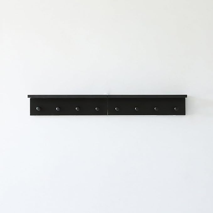 Entrance Coat Rack ，Coat Hooks, Wall-Mounted Wooden Hook Rack, Wall-Mounted Shelves are Very Suitable (Black Color Finish—A-2)