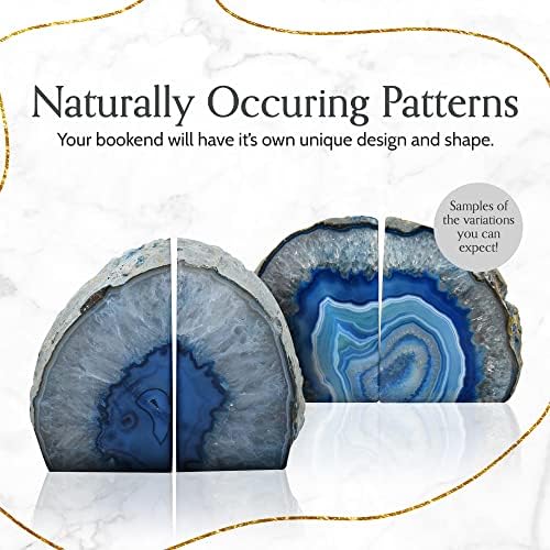 Nature's Decorations Agate Bookends - A Quality Blue Geode with Non-Skid Rubber Bumpers for Shelves, Office, Home Decor - Heavy Duty Cool Crystal Stone (2-3 LB)