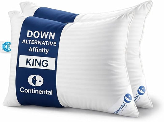 Continental Bedding Affinity Down Alternative Pillow, Medium Firm, 300TC 100% Cotton Shell, for Side, Back, and Stomach Sleepers