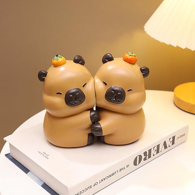 Cute Hug Capybara Decorative Bookends, Unique Animal Book Ends to Hold Books Creative Resin Book Holder Stopper for Home Office Desk Bookshelf Decoration