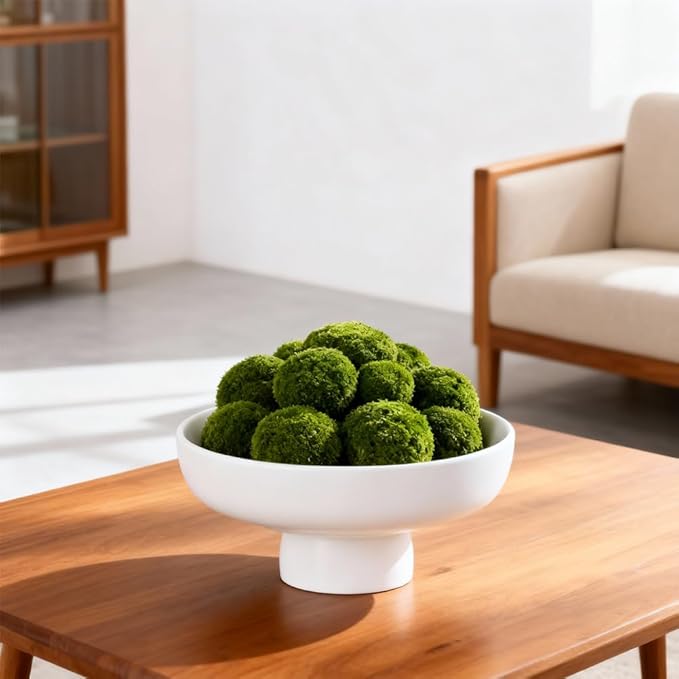 Matte White Pedestal Bowl, 9.85in Resin Decorative Centerpiece for Coffee Table, Dining Table & Entryway, Modern Fruit Bowl, Key Catchall for Home Decor