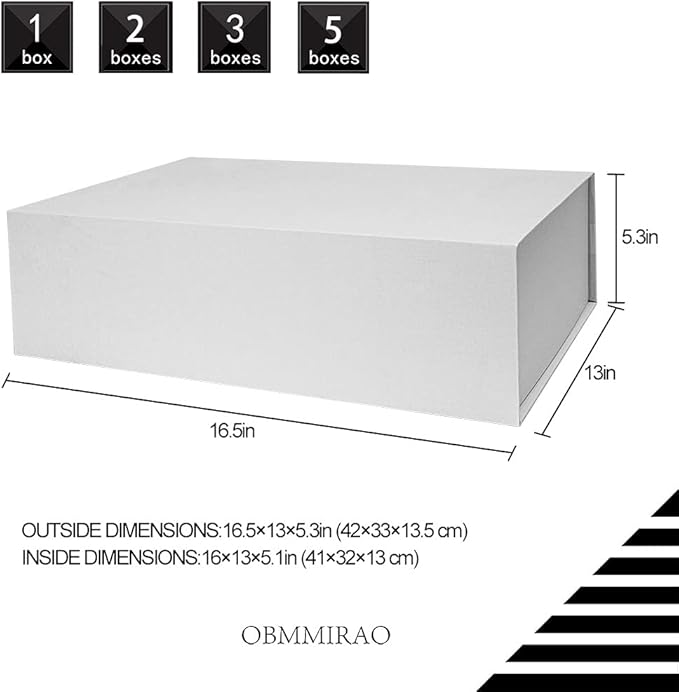 Upgrade 1PCS White Hard Extra Large Gift Box with Lid,16.5 x13 x5.3 Inch, Magnetic Gift Boxes for Clothes Robe Wedding Dress Sweater and Gifts,Reusable Foldable Bridesmaid Proposal Box