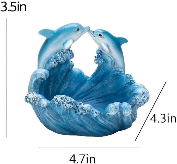 Decorative Dolphin Resin Statue with Wave Design, Sea Life Sculpture for Home Office Desktop Decorations, Couple Gift