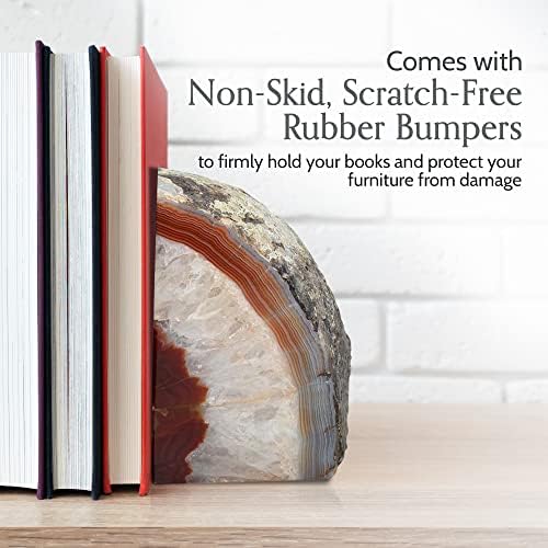 Nature's Decorations Agate Bookends - A Quality Brown Geode with Non-Skid Rubber Bumpers for Shelves, Office, Home Decor - Heavy Duty Cool Crystal Stone (2-3 LB)