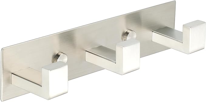 Alise Coat Hooks Wall Mount,Hat and Coat Rack with 3 Hooks Wall Mount Key Hooks for Robes,Bags,Keys,and Towels,SUS304 Stainless Steel Wall Hooks for Hanging,Self Adhesive or Drilling,Brushed