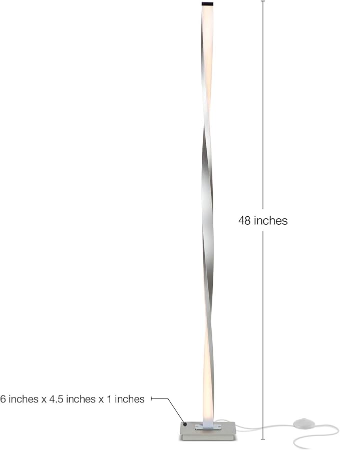 Brightech Helix LED Bright Floor Lamp for Living Rooms & Bedrooms, 48" Tall Pole Lamp, Dimmable Standing Lamp - Platinum Silver
