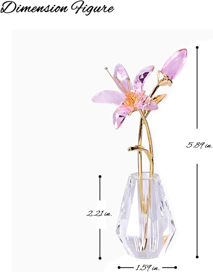 Movdyka Crystal Lily Flower Figurine with Stems, Handmade Collectible Statue for Decoration Mothers Day, Centerpiece, Bridal Shower Gift Pink