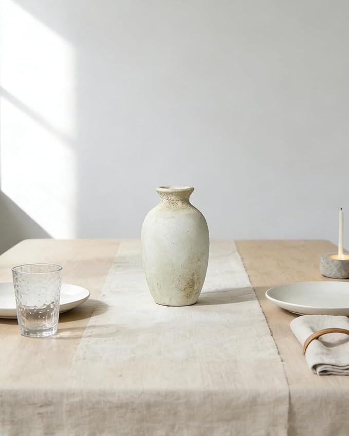 Ceramic Flower Vase Home Decor – 8.3 Inches Pottery Rustic Farmhouse Bottle Vase for Table Centerpiece, Shelf & Mantel, Beige