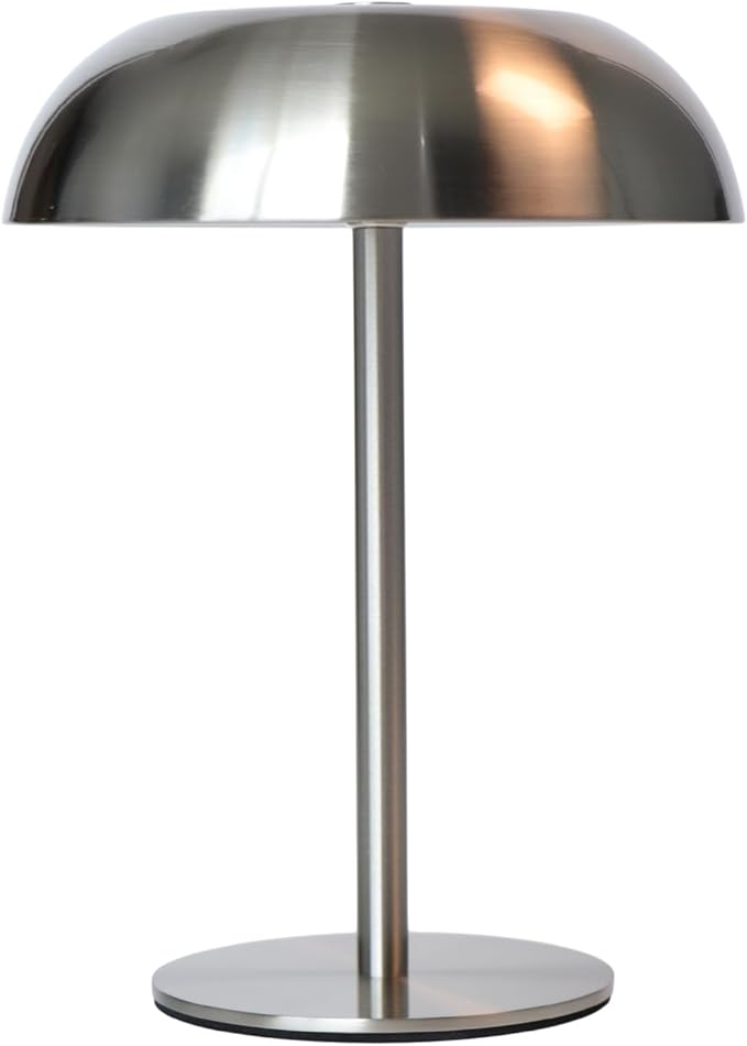 Portable LED Mushroom Table Lamp, Cordless Desk Night Light with 5200mAh Rechargeable Battery, Stepless Dimming Small Lamp with 3 Colors and Brightness Control for Bedroom/Bar/Coffee shop (Silver)