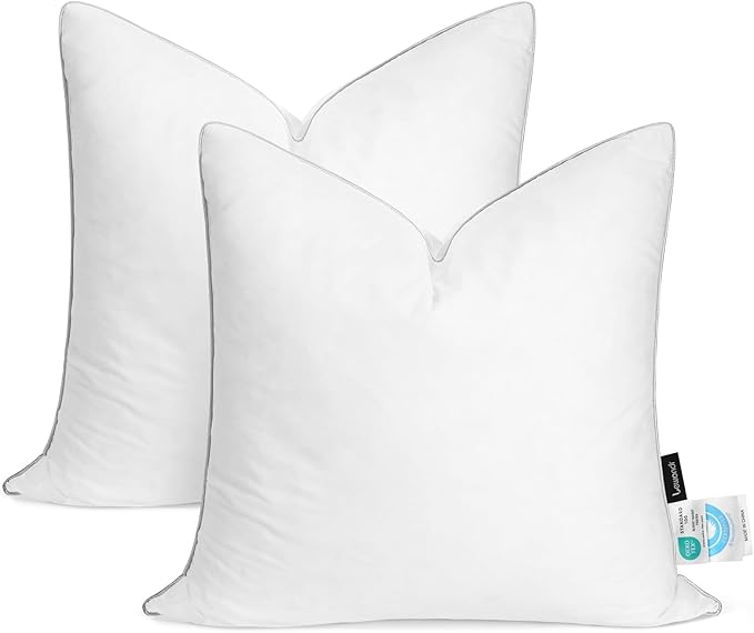 Lewondr 26x26 inch Pillow Insert Set of 2, Down and Feather Throw Pillow Inserts Premium Soft Fluffy with Piping Edge, 100% Down-Proof Square Pillow Insert for Living Room Sofa Couch Bed, White